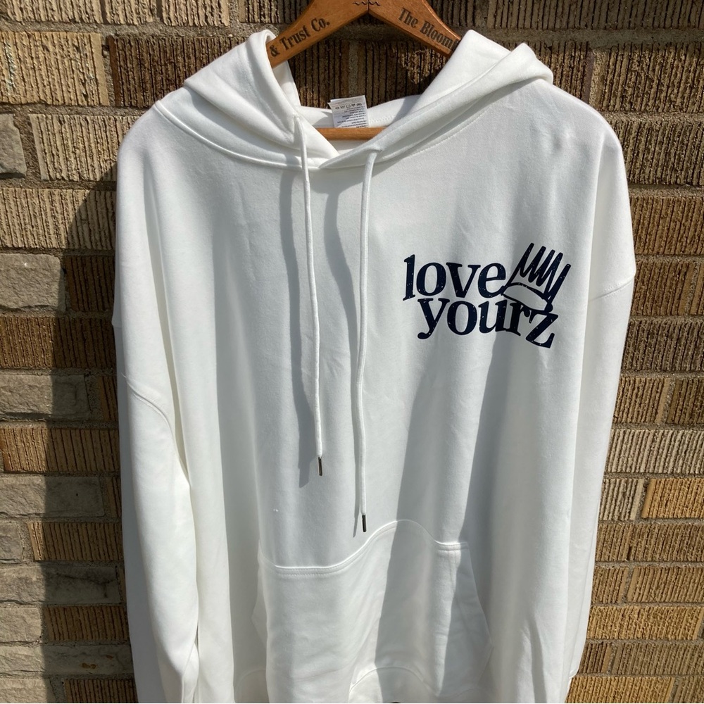 J Cole Mens 3XL Love Yourz White Hoodie Navy Print‎
